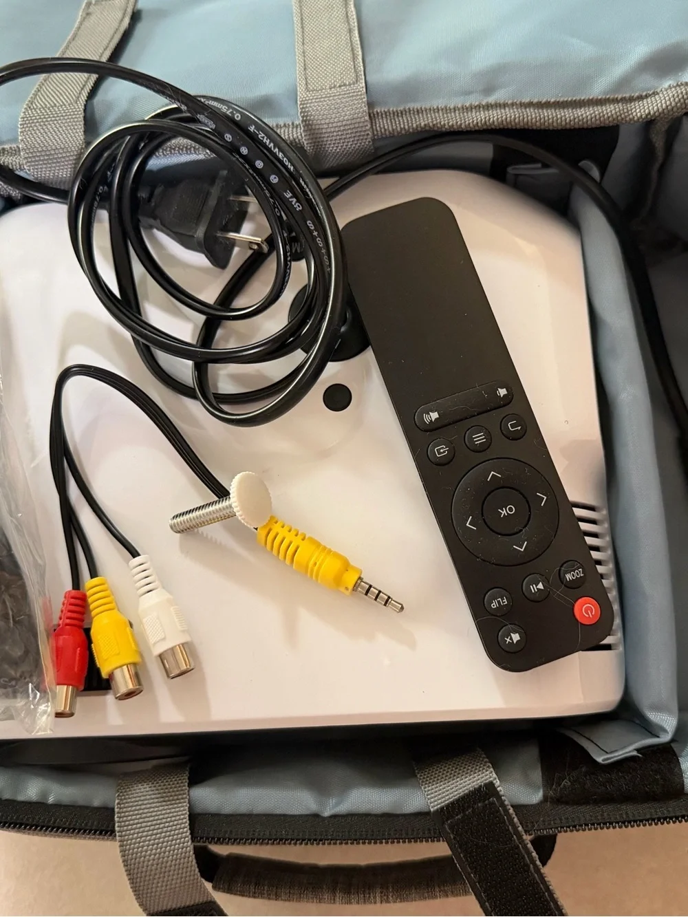 White Compact Projector with Protective Carry Case